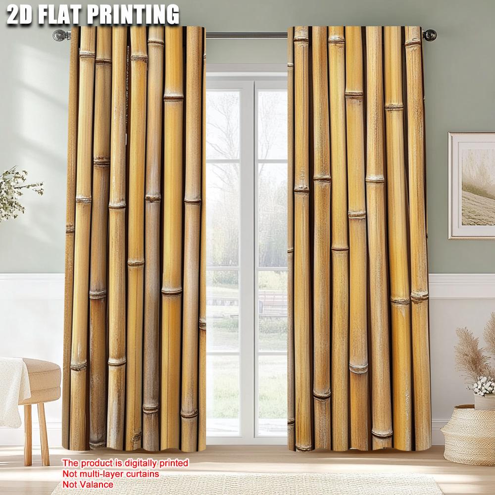 2pcs, Curtain Popular 2D plane printing Bohemian Bamboo Print Blackout Polyester (without rod) Stuff Clearance Perfect for