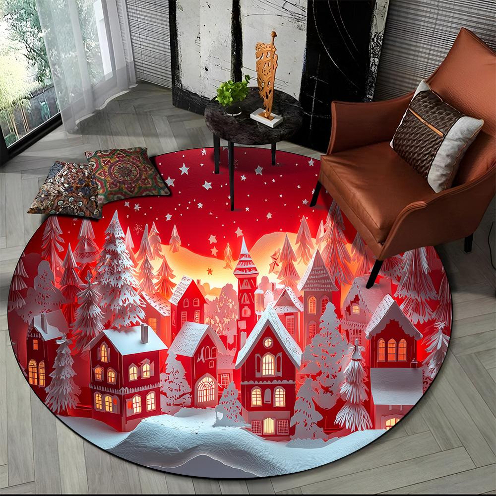 Merry Christmas Cartoon Santa Claus Snowman New Year Round Carpet Rug for Bedroom Living Room Sofa Decoration,Decor Floor Mat
