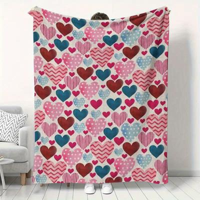 Valentine's Day Flannel Throw Blanket, Soft Flannel Printed Blanket with Pattern, Small Flannel Cover Blanket, Soft and Warm Blanket, Suitable for Sof