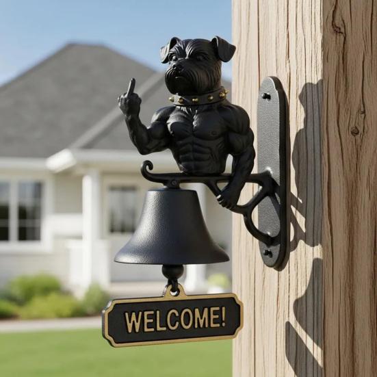 Middle Finger Muscle Dog Doorbell Vintage Puppy Welcome Door Bell Home Office Entrance Decorative Bell Pet Lover Gift