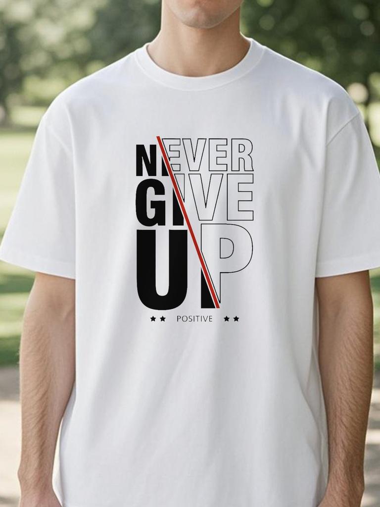 Never Give Up Letter Print TShirt Fashion Causal Round Neck Short Sleeved Tshirt Summer Unisex Street Style Oneck Tees
