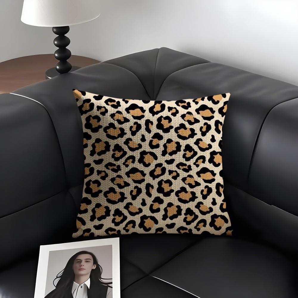 Fashion Luxury Leopard Print Cushion Cover Natural Linen Organic Fabric DoubleSided Printing Sofa Home Decor Gift Pillow Case
