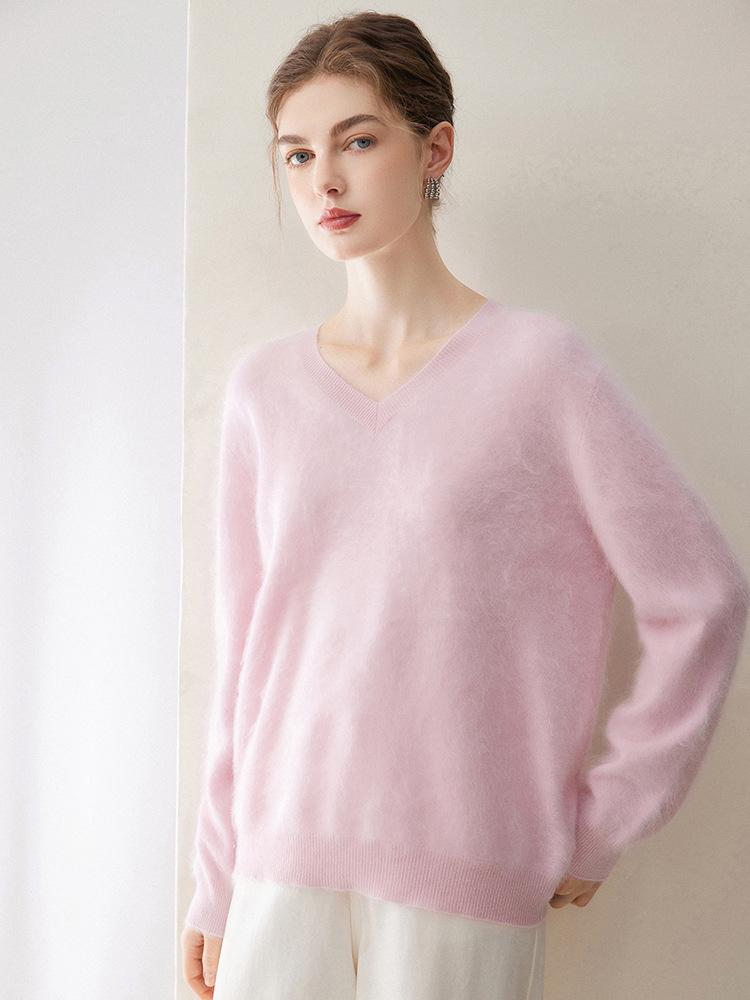 Kang Sai Ni Women's 100% Cashmere Long Brushed Sweater, Old Money Style Knitwear