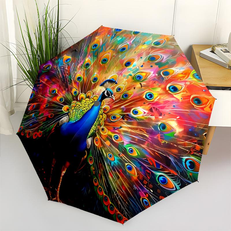 

1pc Colorful Painting of a Peacock Automatic 3-Fold Umbrella Design, Cute Cartoon Pattern, Portable Outdoor Umbrella, Perfect, Holiday Gift for Disney