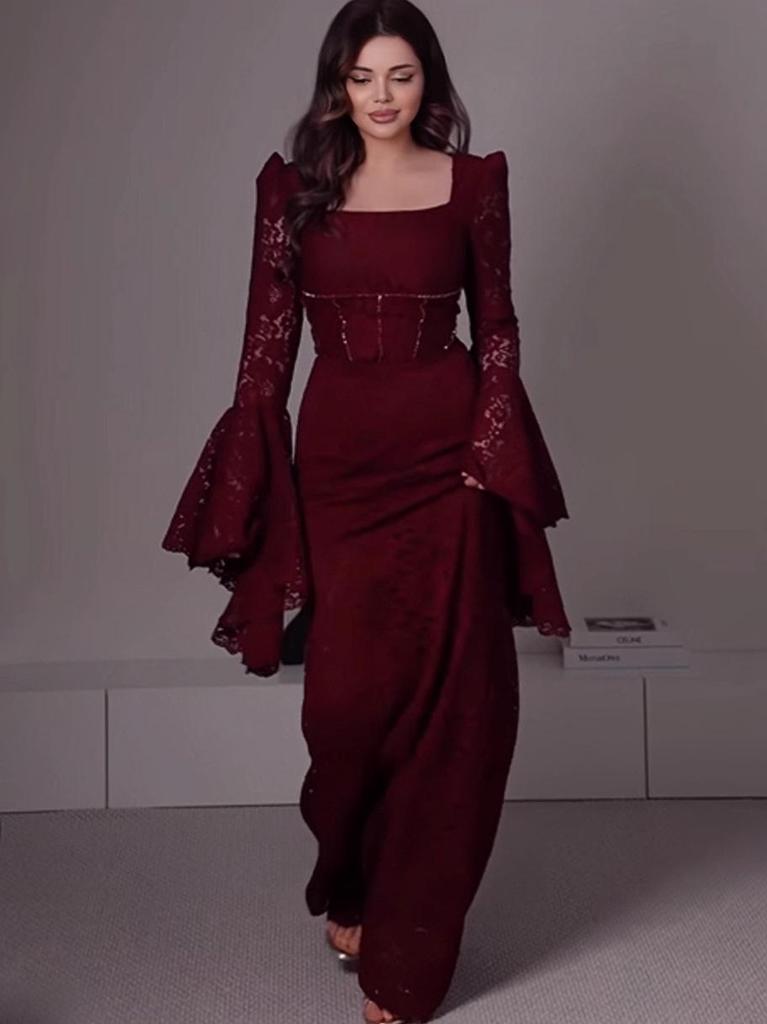 Fall 2025 European & American Elegant Waist-Hugging Evening Dress