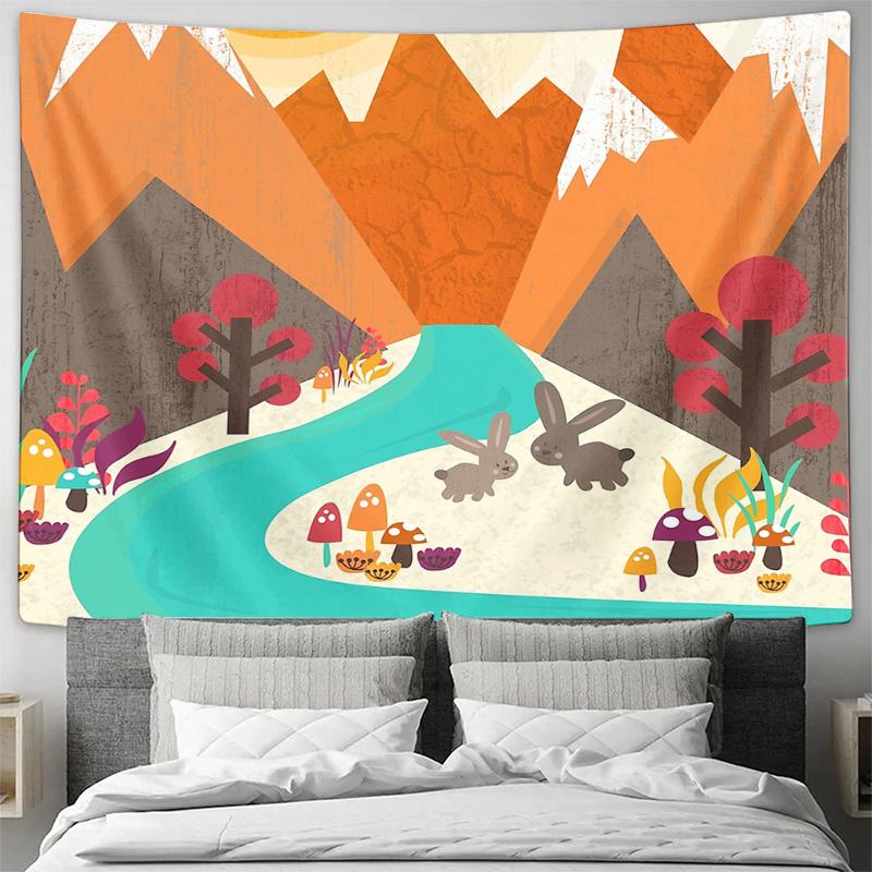 Nature Forest Tapestry Woodland Animals Deer Fox Rabbit Wall Hanging Room Decor Aesthetic Hippie Dorm Wall Art Home Decoration G