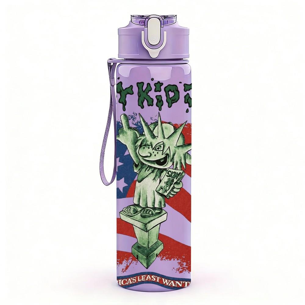 1PC Statue Liberty USA Flag 750ml Sports Water Bottle Leakproof Straw Lid Outdoor Office Home
