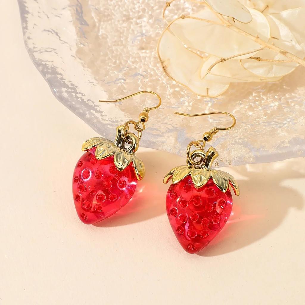Sweet Strawberry Resin Drop Earrings for Women and Girls, Elegant Bow Stud Earrings and… More