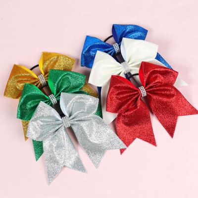 Fiocchi per capelli da cheerleader alla moda da 7 pollici con glitter scintillanti, fiocchi in nastro grosgrain con glitter, fascia per capelli, elastico per capelli per ragazze e donne