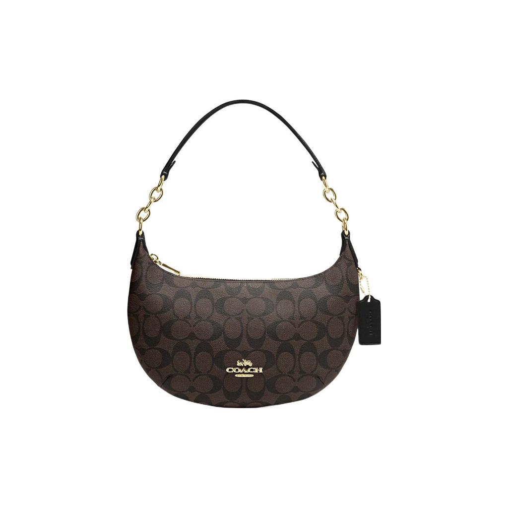 New COACH Payton Artificial Leather Crescent Bag Shoulder Bag Large Size Women's Dark Brown CE620-IMAA8