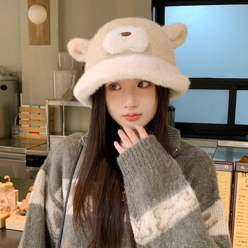 Female Autumn And Winter Big Head Circumference Plush Basin Hat Cute Face Small Warm Hat Autumn And Winter Warm