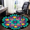 1pc Colorful Flower Mandala Chair Carpet for Office, Round Polyester Mat, Indoor Decor for Office, Easycare Fabric, Washable Non-slip Area Carpet