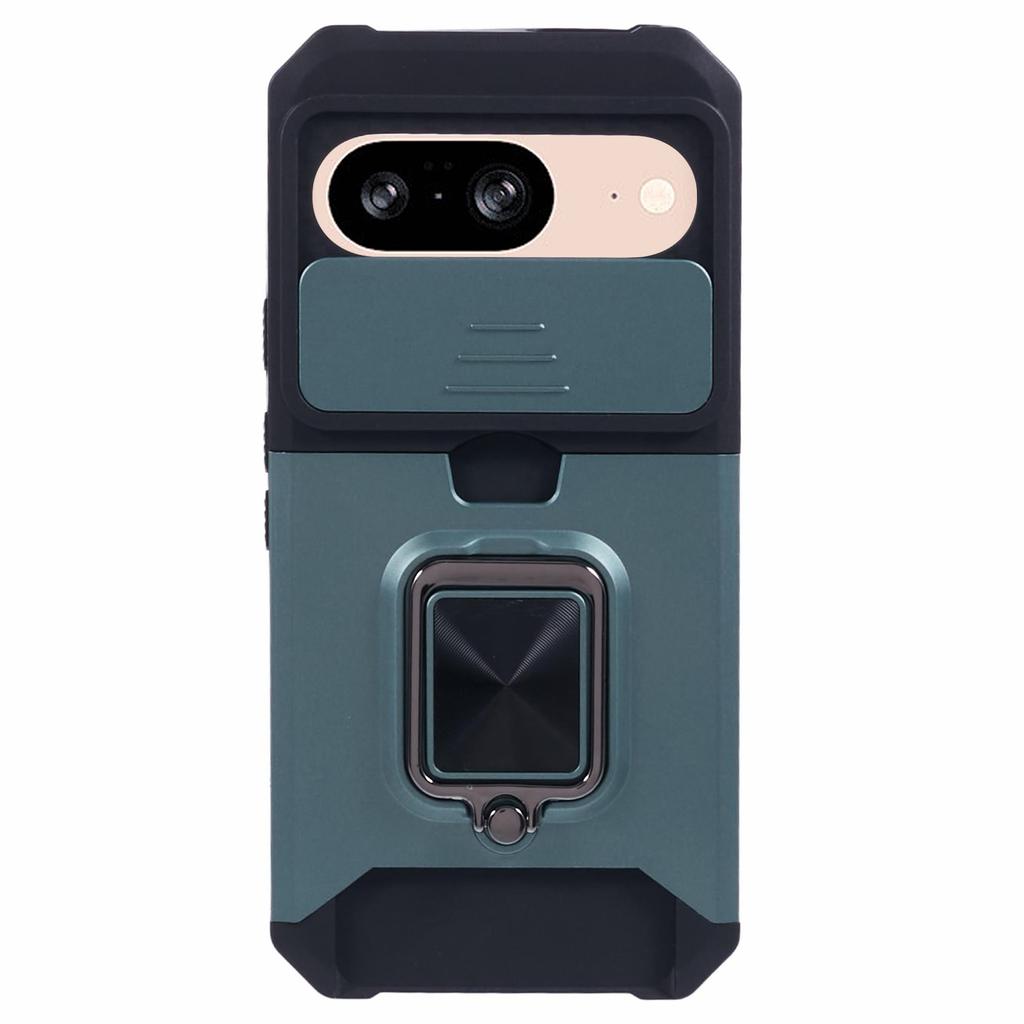Pro Google Pixel 9/Pixel 9 Pro Pouzdro Držák na karty PC+TPU Stojánek Kryt telefonu s ochranou objektivu