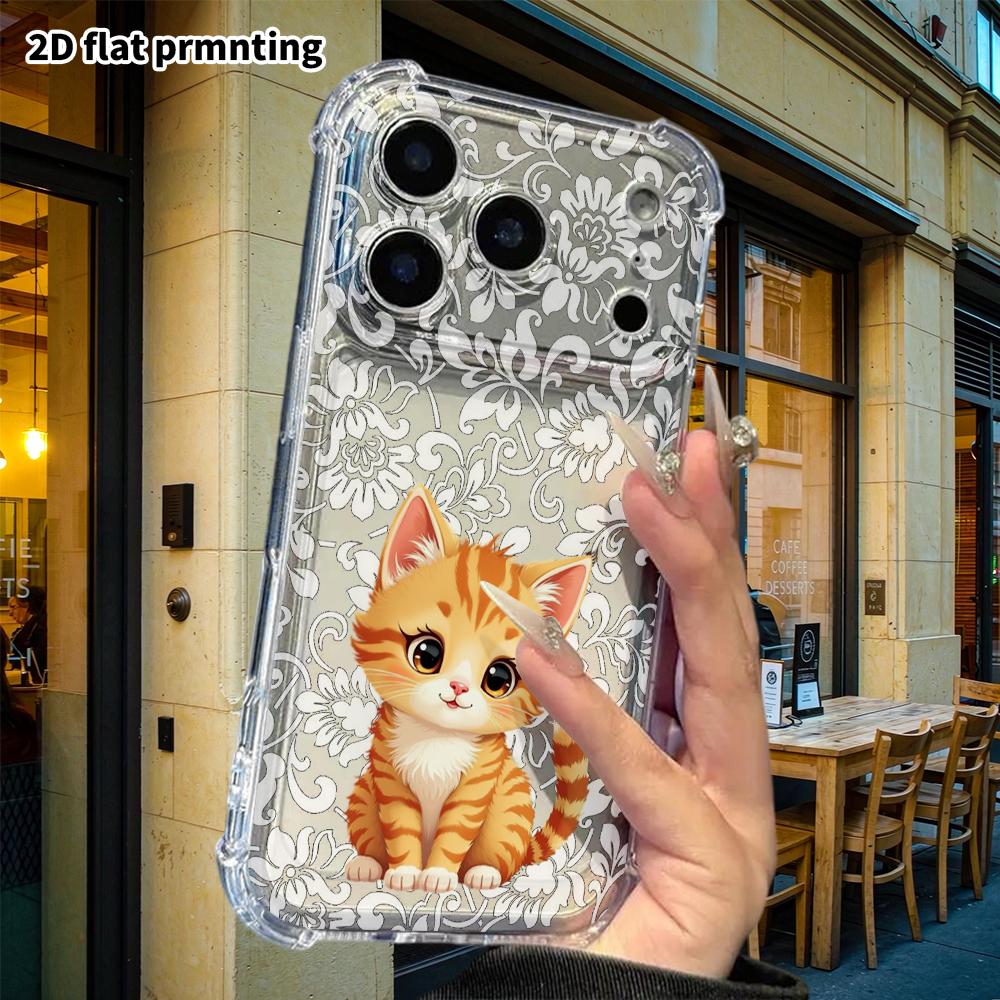 Phone Case: 2D Flat Suitable for iPhone 18 17 16 15 14 13 Pro, Transparent Corner Protection Case, Orange Kitten, Christmas and Halloween Gift