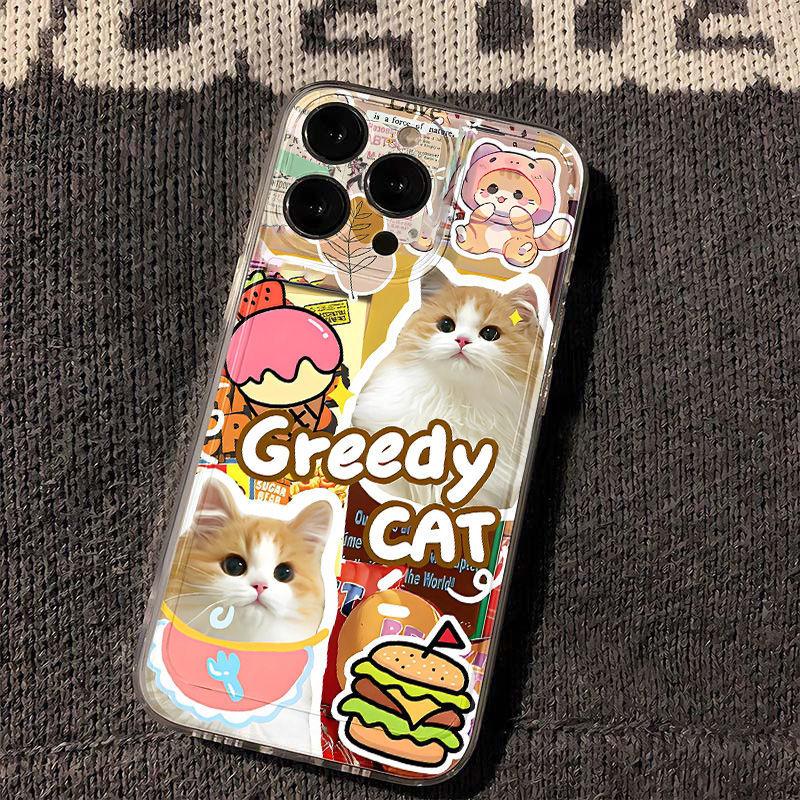 Hamburger Cat Is Suitable for iPhone17promax Mobile Phone Case Apple 15 Transparent 16/14 Fine Hole 13 Anti-drop.
