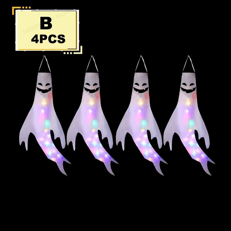 Halloween Ghost Windsocks Decorations with LED Light, Outdoor, Hanging Ghost Windsocks for Trees, Yard, Halloween Decor Supplies