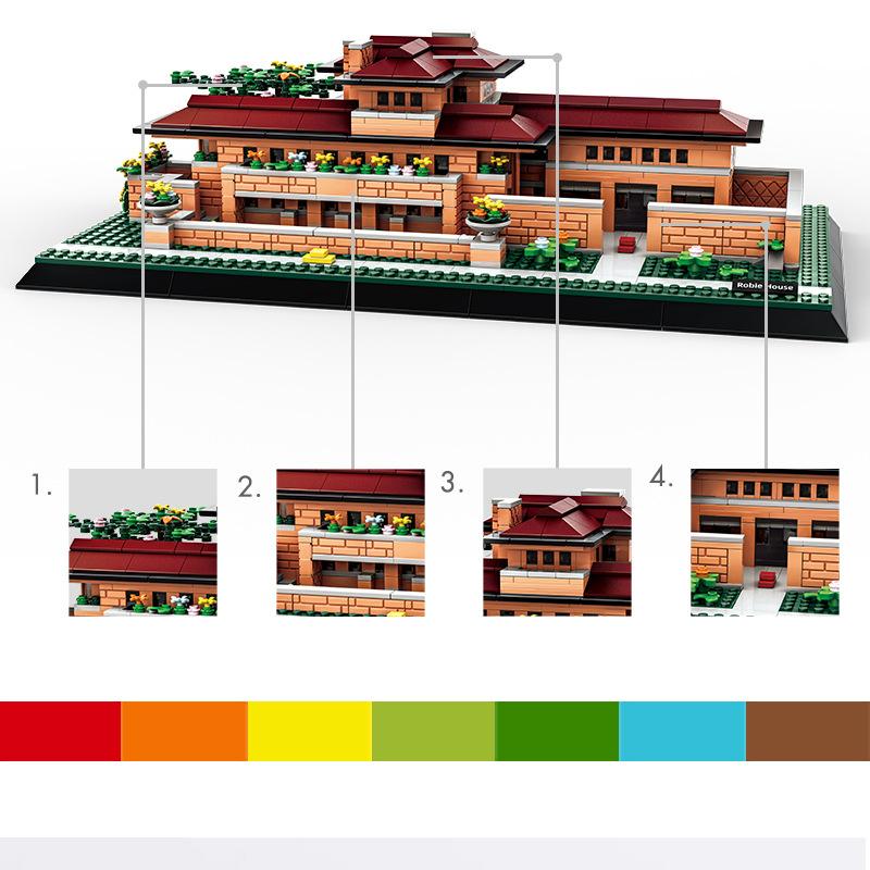 Non-Toxic 1182Pcs World Famous Architecture Chicago Robbin House Usa Building Blocks Models Bricks Assemble Toys Small Particle Toys Gifts