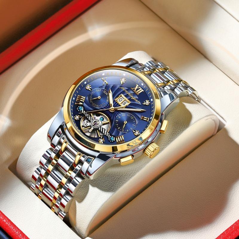 POEDAGAR Orologio da polso meccanico automatico di lusso Acciaio Inossidabile Tourbillon Orologio da uomo Impermeabile Luminoso Orologi da uomo da affari