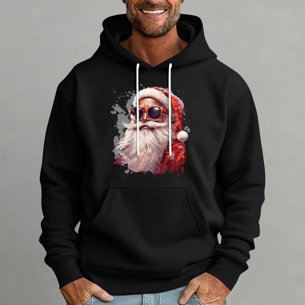 Erkek Noel Baskılı Renk Bloklu Kapüşonlu Günlük Spor Konfor Sweatshirt