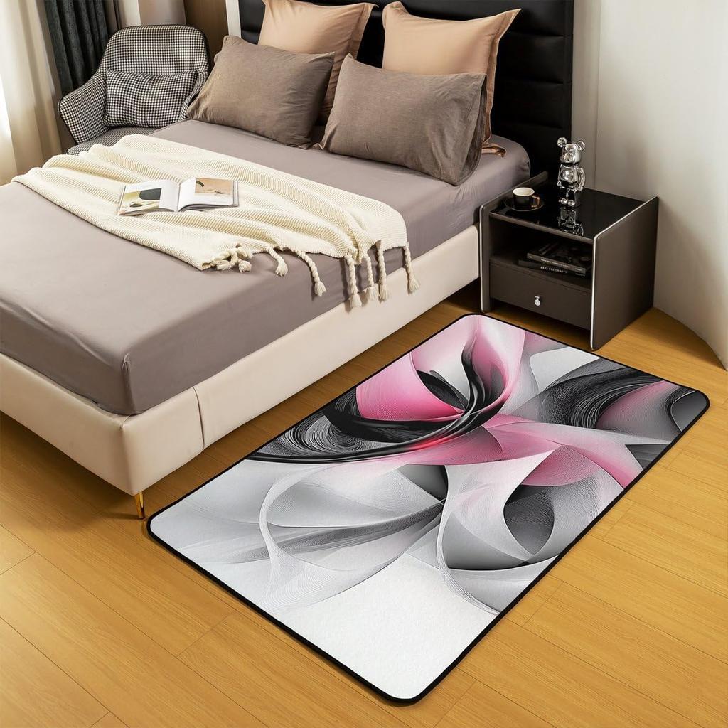 Erosebridal Pink Grey Black Abstract Area Rug 3x5 Geometric Spiral Modern Rug for Bedroom Living Room Abstract Stripe Ombre Fluid Carpet Dec