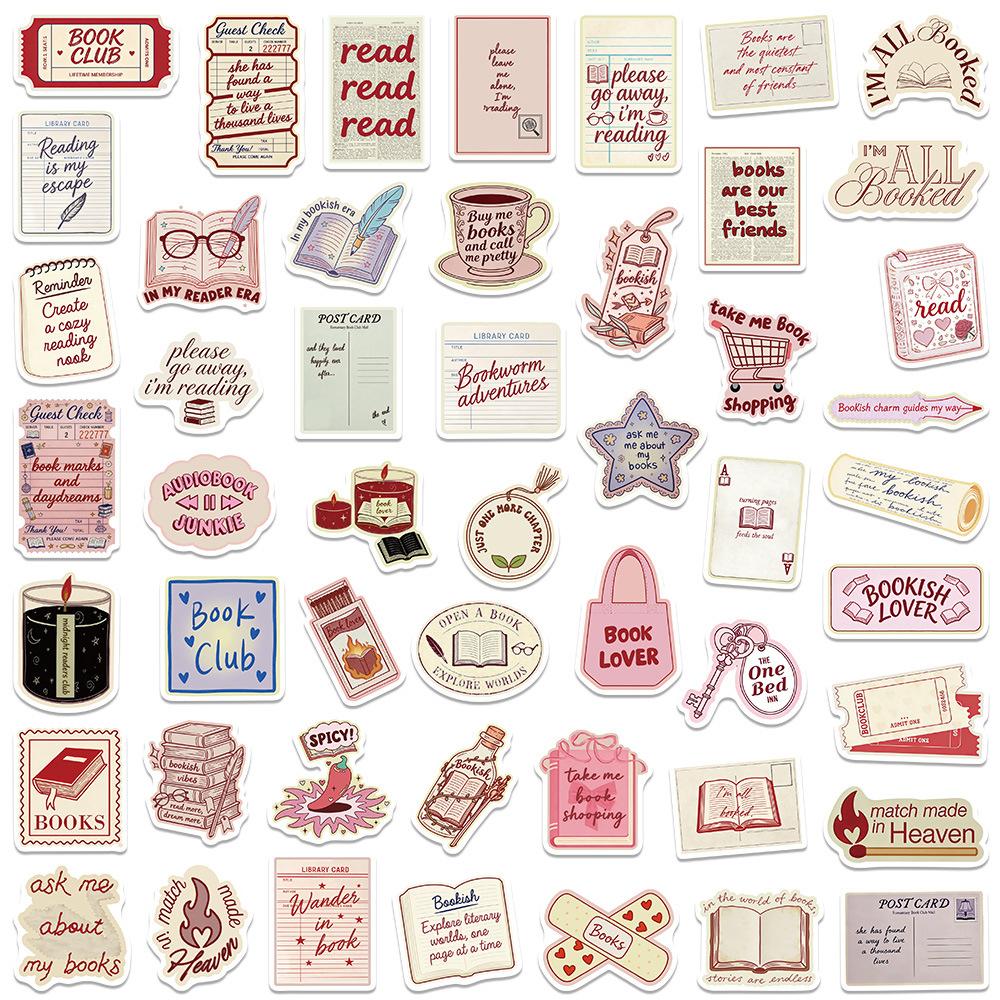 10/30/50pcs Retro Pink Bookish Aesthetic Stickers Cartoon Creative Decals Scrapbook Phone Suitcase Diary Graffiti Sticker Decor