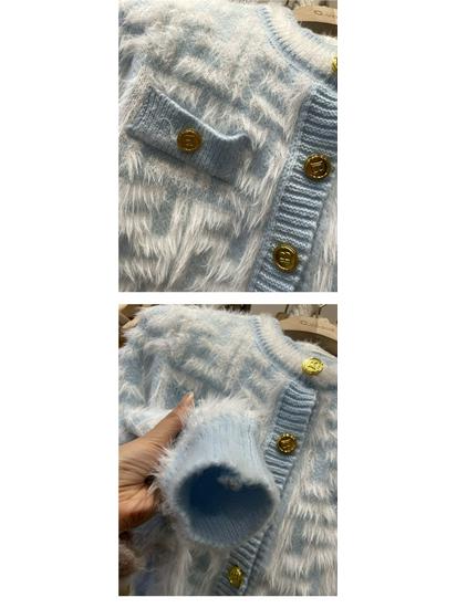 Women's Autumn/Winter Petite Faux Mink Knit Cardigan Sweater