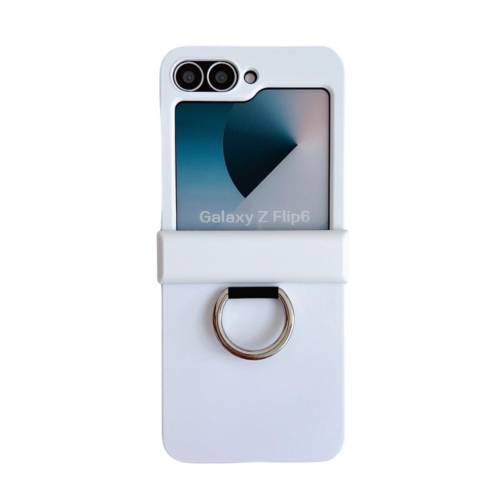 Colorful Matte With Grip Ring Case For Samsung Galaxy Z Flip 6 5 4 3 ZFlip6 ZFlip5 Finger Buckle Solid Color Shockproof Cover