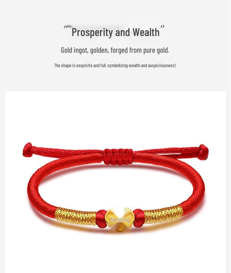 Shuibei 999 Fine Gold Ingot Bracelet with 3D Ruyi Safety Lock and Woven Hand Rope – Beauty Industry Gift