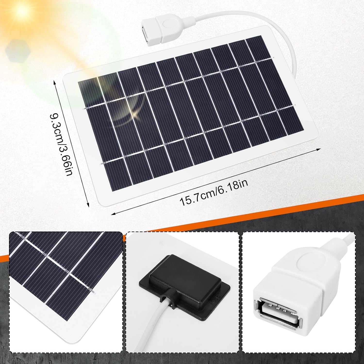 USB Solar Panel Charger, Portable Solar Panel Kit for Camera, Cell Phone Charging, Camping, Hiking, Outdoor Travel 5V 5W (White 1PCS)
