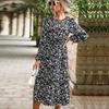 YYFS Women's Fashion Summer Spring Floral Print Long Sleeve O-Neck High Waist Casual Dresses
