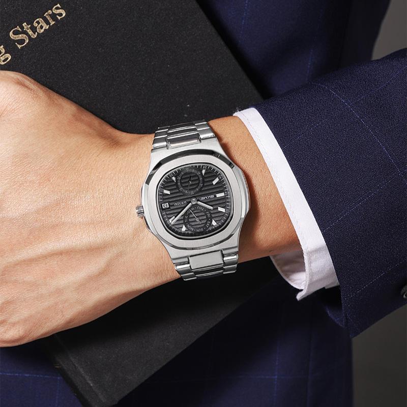 Pánské kalendářové hodinky Vodotěsné pánské náramkové hodinky Nerezová ocel Pánské quartzové hodinky Ležérní hodiny Uhren Montre