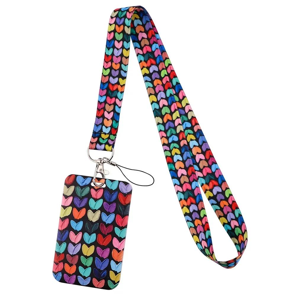Marble Pattern Horizontal Creative Lanyard Card Holder Student Hanging Neck Phone Lanyard Badge Card Holder Accessories