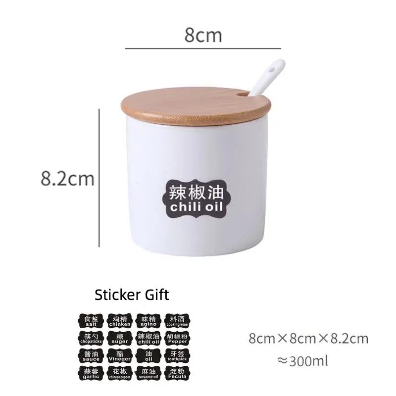 

Керамический набор банок для специй с бамбуковым подносом – контейнеры для соли, сахара, приправ с крышкой и ложкой 1