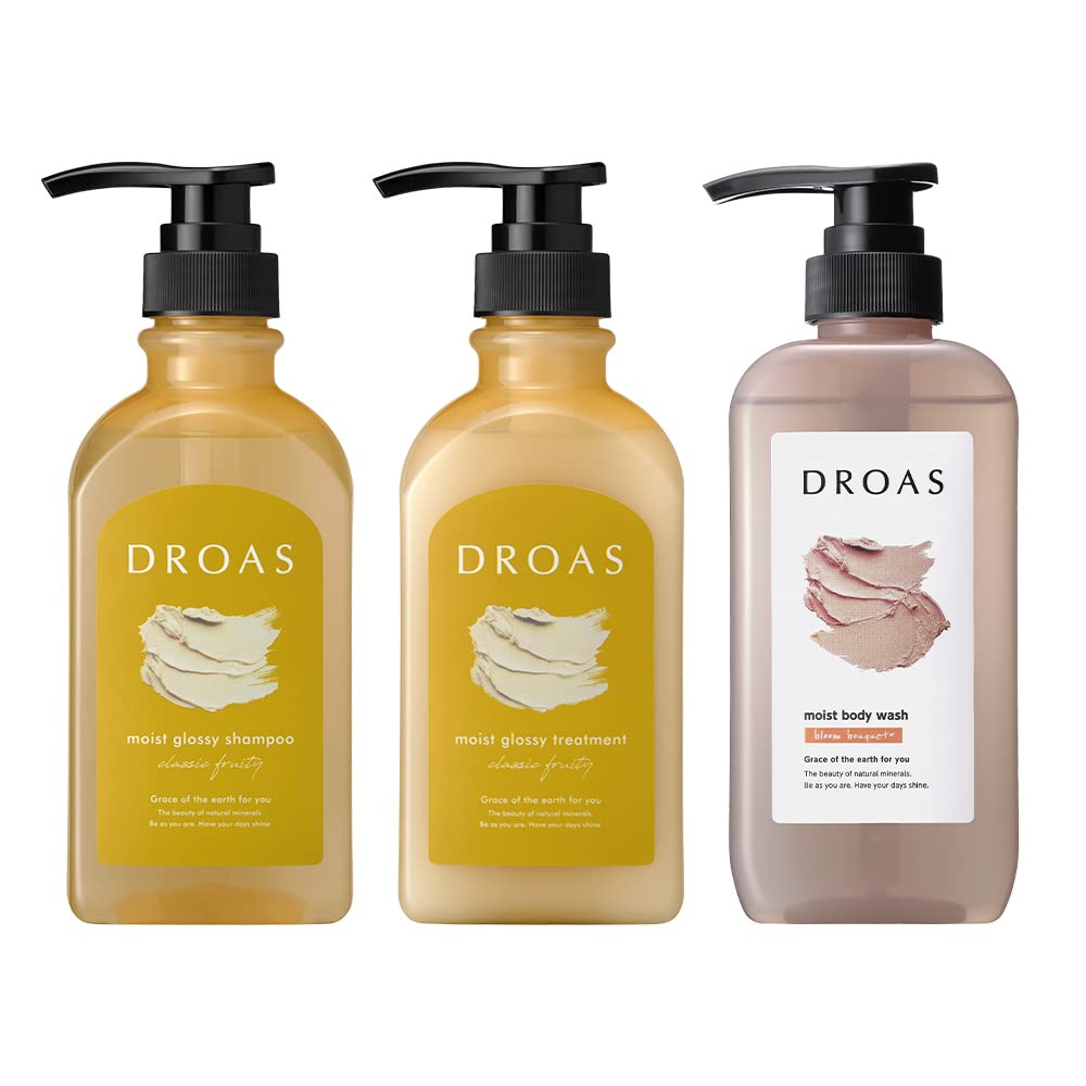 

DROAS and Body Soap Set Glossy x Shampoo, Treatment, 3-Piece (Moist Moist)