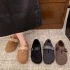 Retro fleece leather~ Soft leather flat-bottomed Mary Jane shoes women's 2025 autumn fleece round head belt buckle light mouth single shoes plush