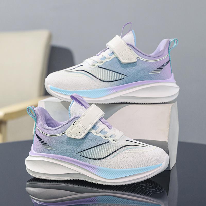 Children's Sports Shoes Spring New Mesh Boys Velcro Casual Shoes Lightweight Shock Absorption Girls Students Running Shoes