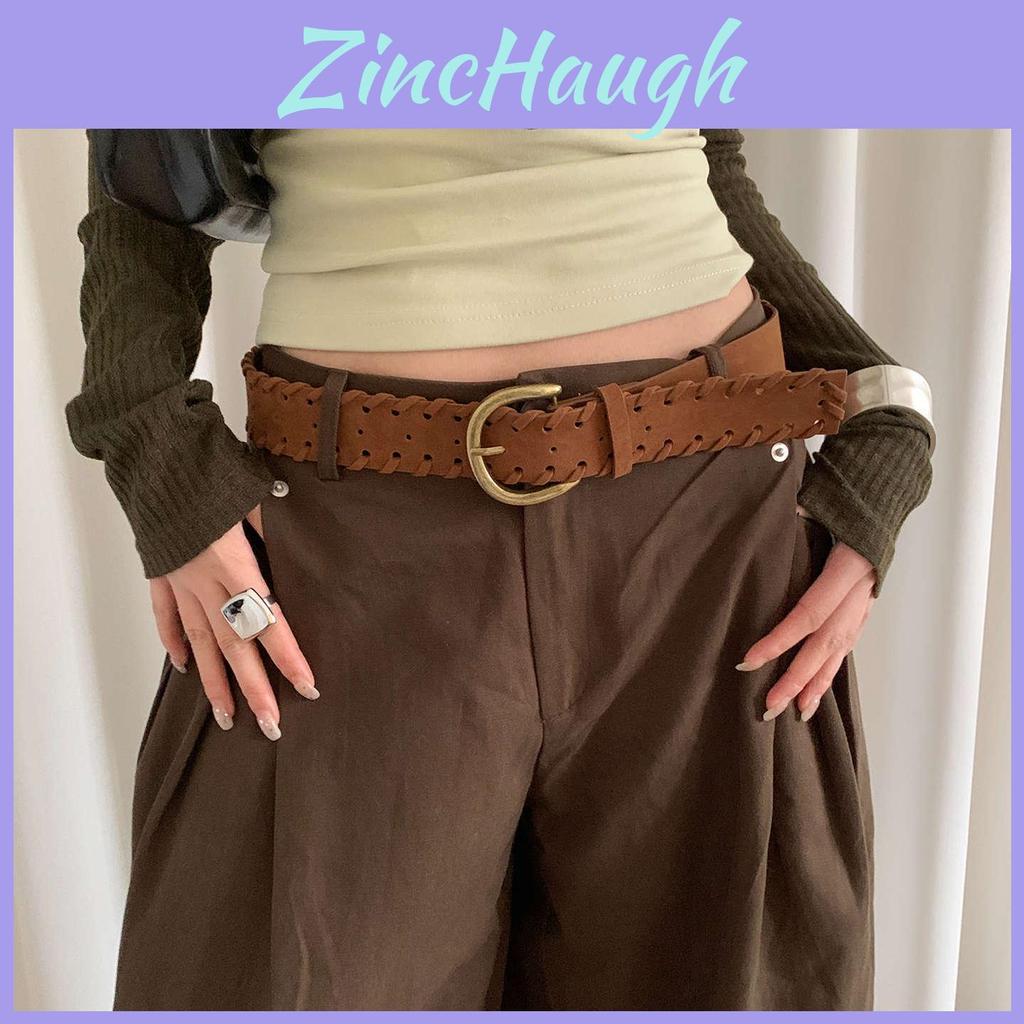 Retro Mellard Edge Suede Leather Belt For Women With Alloy Buckle Casual Style