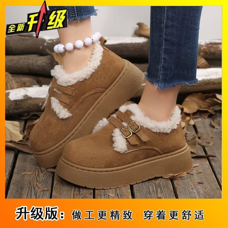 Fashion Versatile Double Buckle Retro Women's Birkenstocks 2025 Autumn and Winter New Thick-soled Plush Cotton Shoes Women's