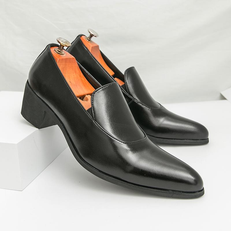 

Fashion Men Business Pointed-toe Formal Leather Shoes Men Casual Comfortable Fashionable High-heeled Leather Shoes Banquet Shoes Men 46 чёрный
