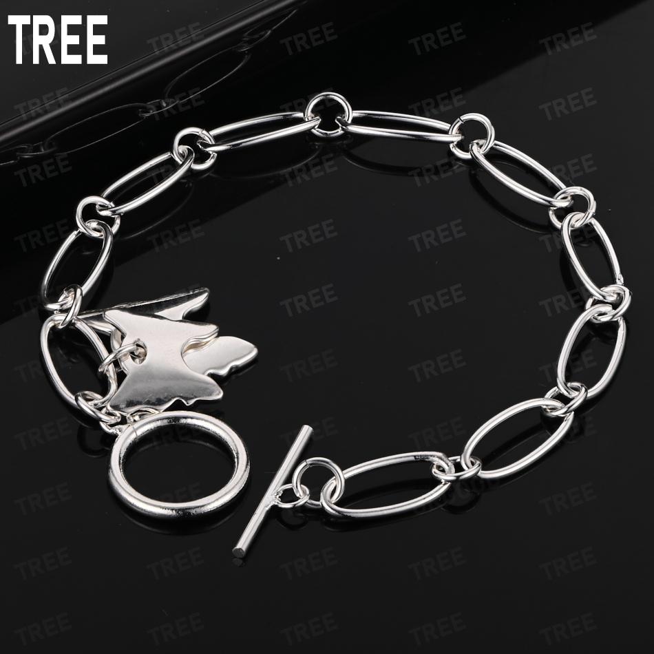 Exquisite 925 Sterling Silver Double Butterfly Side Chain Charming Bracelet Gift Jewelry