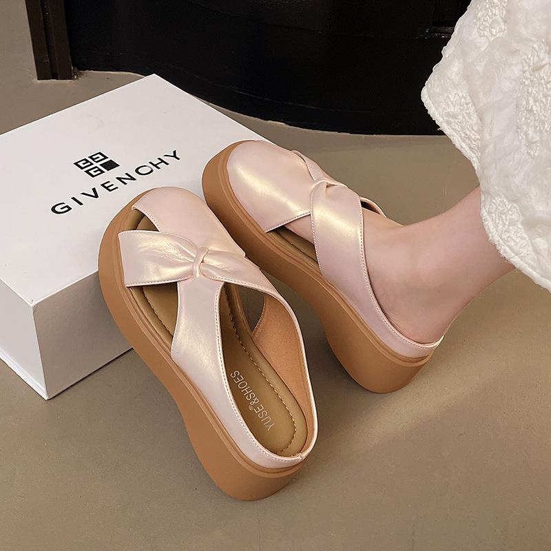 Baotou half slippers women's 2025 summer new Korean version round head flat bottom butterfly comfortable wear women's cool slippers