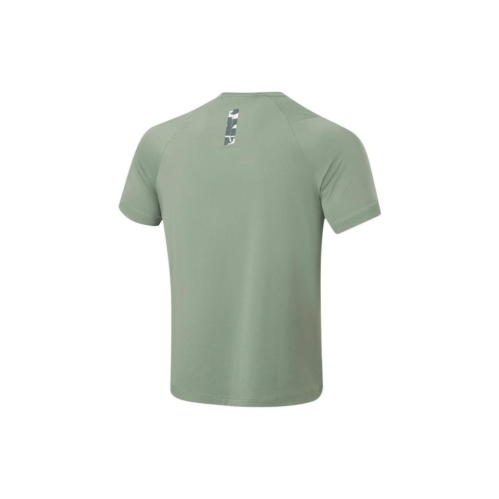 Li Ning Fitness Series Letter Print Round Neck Short Sleeve T-Shirt Men Tops Gray-Green ATST505-5