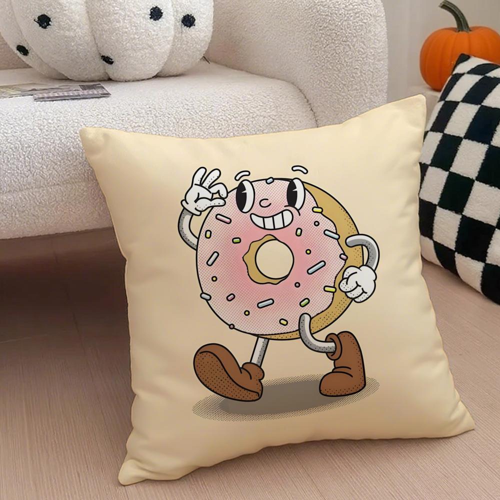Food Lovers Cartoon Cute Donuts Art Cushion Cover Throw Pillow Cover Hidden Button Durable Polyester Chair Cushion