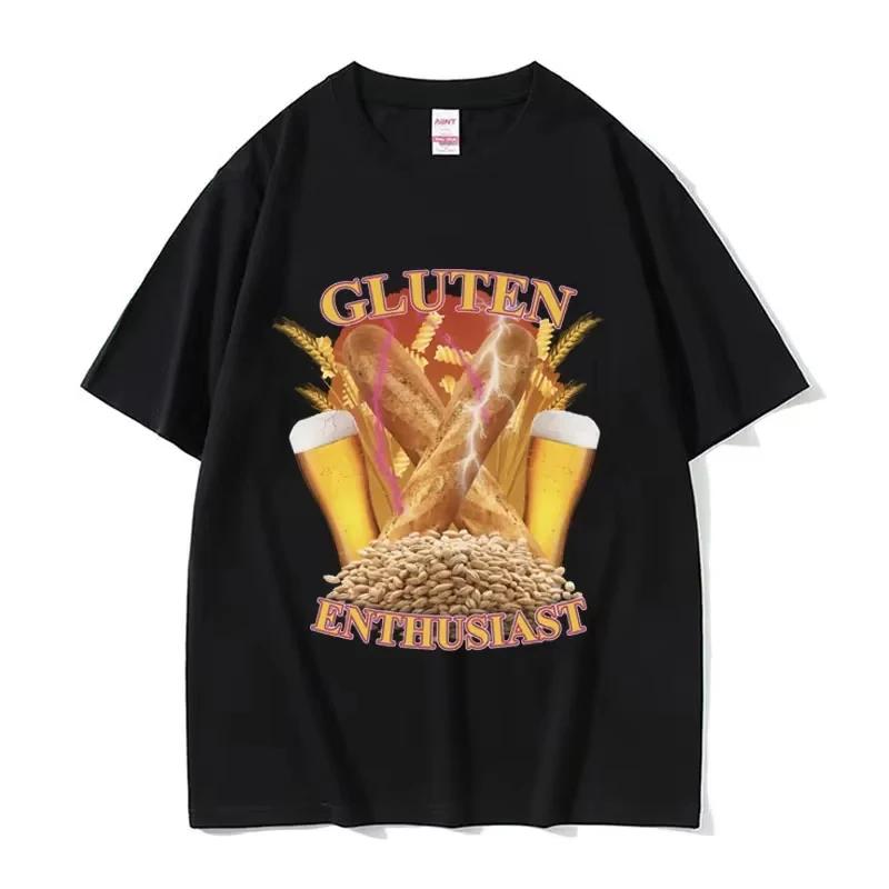 

Funny Gluten Enthusiast Meme Graphic T Shirt Men s Fashion Cotton Short Sleev T-shirts O-Neck Loose Oversized T-shirt S