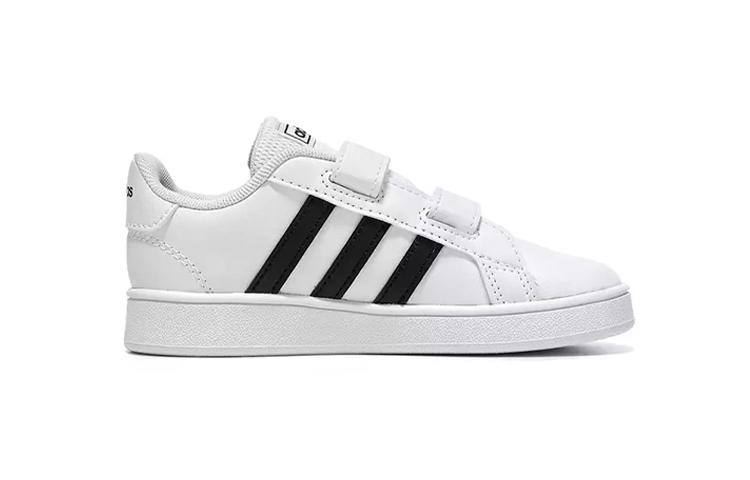 Adidas Neo GRAND COURT Hook and loop Abrasion Resistant Low top Skateboard Shoes White Black Infant And Toddler EF0118