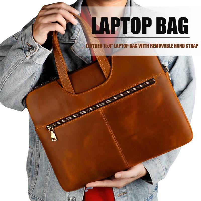 Genuine Crazy Horse Leather Laptop Sleeve MacBook Pro 15 Inch With Zipper Business Office Carry Case Unisex
