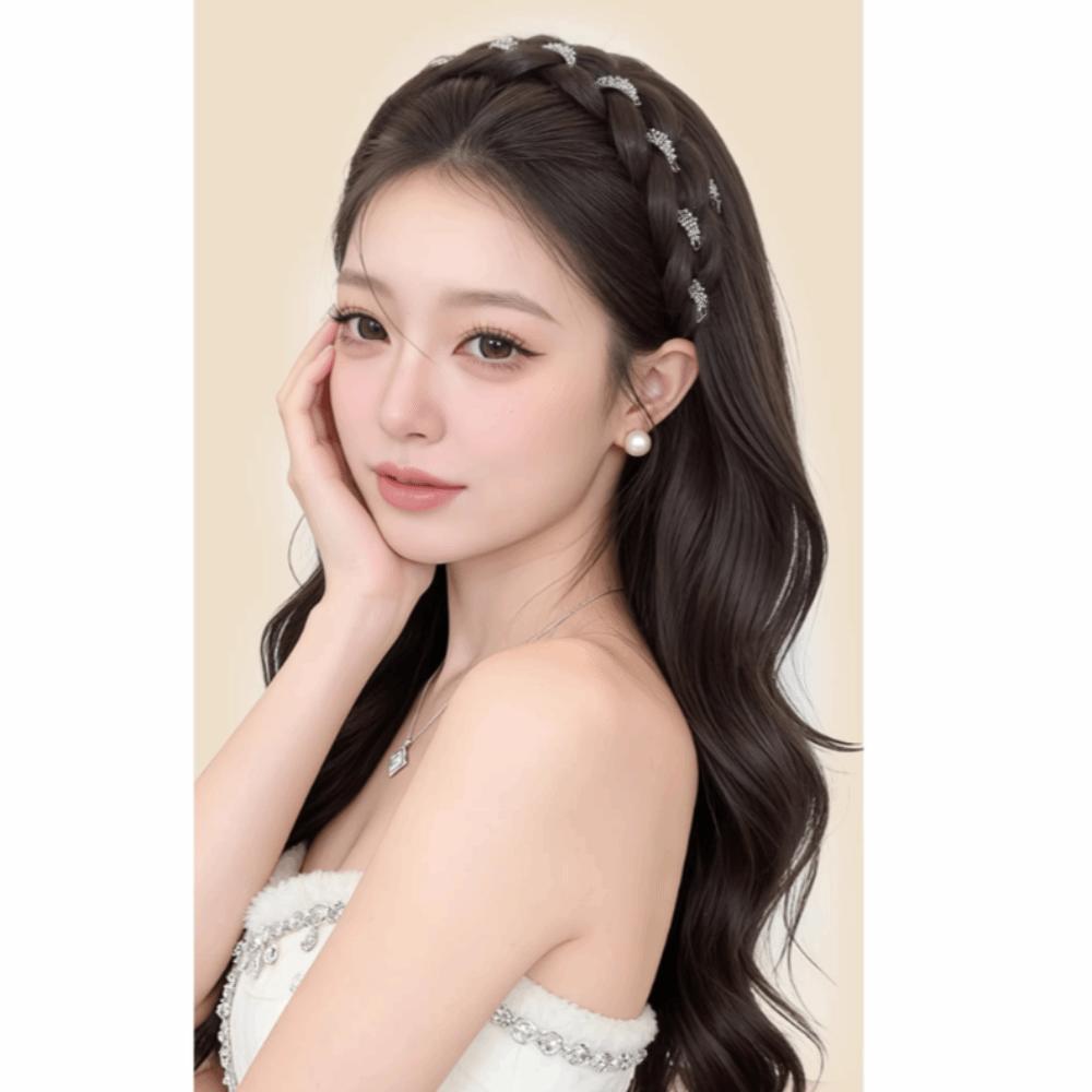 Synthetic Rhinestones Twist Braided Hairband Elegant Fishbone Braids Hair Bands  for Lazy Girls