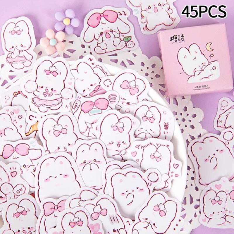 45 KS Kawaii Králičí Samolepky Japonský Styl Roztomilé Samolepky DIY Scrapbooková Samolepka Kreslený Králíček Kancelářské Samolepky Nálepky na Notebook Diář DIY