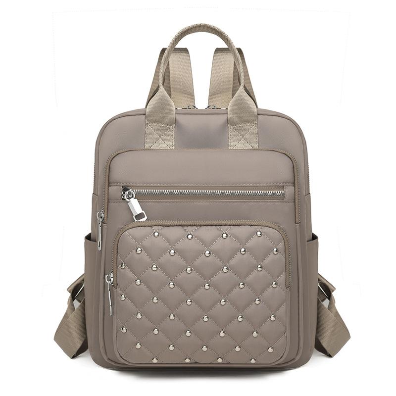 

Solid Color Rivet Backpack Women s Large Capacity Backpack хаки