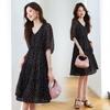 Summer new temperament elegant waist thin skirt floral medium and long dress women